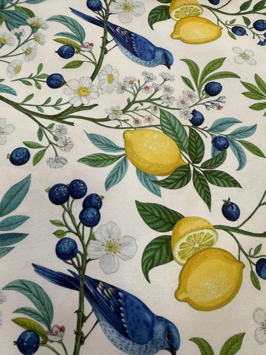 White Lemon Blue Bird Table Cloth