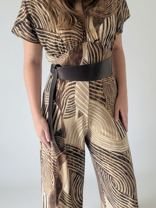 La Rose Alona Jumpsuit - Brown Geo Print