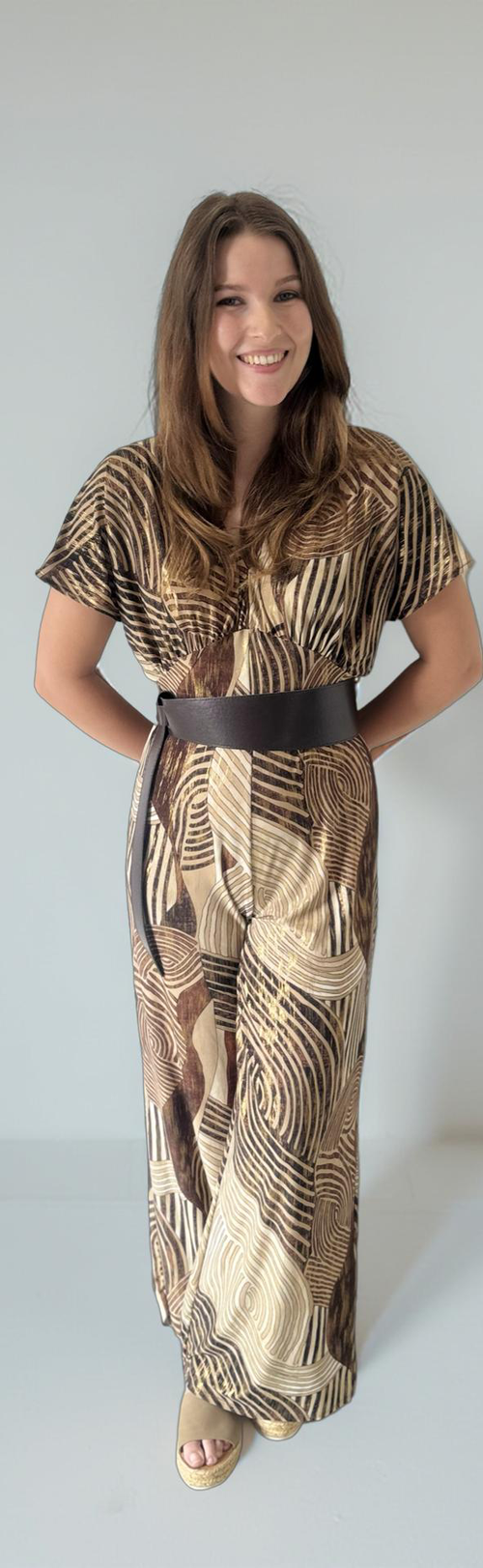 La Rose Alona Jumpsuit - Brown Geo Print