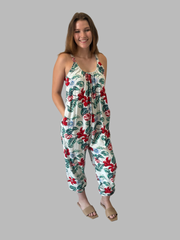 La Rose Kathleen Jumpsuit - Red hibiscus