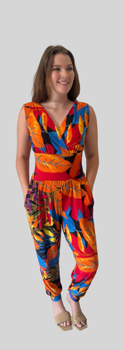 La Rose Claire Jumpsuit - Orange floral